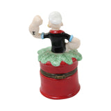 3 - Popeye Porcelain Items - Dinner Bell, Hinged Spinach Container & Rotating Music Box