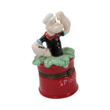 3 - Popeye Porcelain Items - Dinner Bell, Hinged Spinach Container & Rotating Music Box