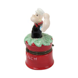 3 - Popeye Porcelain Items - Dinner Bell, Hinged Spinach Container & Rotating Music Box
