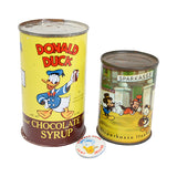 Donald Duck Chocolate Syrup Can, Disney Character Germany Can Bank & Rare Donald Duck Jellies Button