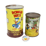 Donald Duck Chocolate Syrup Can, Disney Character Germany Can Bank & Rare Donald Duck Jellies Button