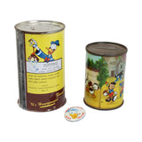 Donald Duck Chocolate Syrup Can, Disney Character Germany Can Bank & Rare Donald Duck Jellies Button