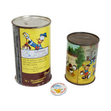 Donald Duck Chocolate Syrup Can, Disney Character Germany Can Bank & Rare Donald Duck Jellies Button