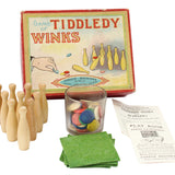 Early 1900's Parker Bros Boxed Game of Tiddledy Winks with Wood Bowling Pins & Instructions