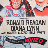 Original Bedtime For Bonzo Cloth Movie Poster Starring Ronald Reagan & Diana Lynn