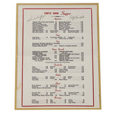 2 Famous People on One Item- Framed Toots Shor Restaurant Menu Signed by Sandy Koufax & Joey Giardello