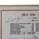 2 Famous People on One Item- Framed Toots Shor Restaurant Menu Signed by Sandy Koufax & Joey Giardello
