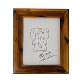 Drawing of a Sad Elephant Signed by Sam Snead in Wood Frame