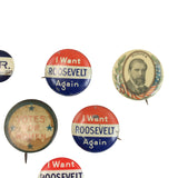 Rare Charles Hughes 1 - 1916 Presidential Campaign Pin, 1 - 1904 Teddy Roosevelt Lapel Stud Button, 3 - 1940 I Want Roosevelt Again Buttons, 1 - 1910 Vote For Women Pin