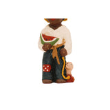 Hand Carved And Painted Wooden Black Boy Eating Watermelon With Little Piglet