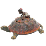 Rare Antique Cast Iron Inkwell Tortoise With Black Child Rider