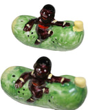 Two Vintage Pair Of Ceramic Black Americana Salt & Pepper Shakers (Black Child On Watermelon)