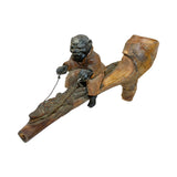Hand Carved Early 1900's Pipe Featuring Black Man Riding An Alligator