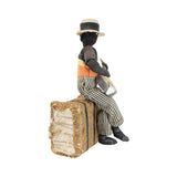 8" Tall Cloth Doll of a Banjo Playing Man Sitting on a Bale of Cotton