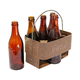 5-Rare Amber Coca-Cola Bottles With Vintage Metal Bottle Carrier
