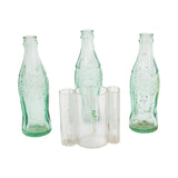 3- 1940's Coca-Cola Green Hobbleskirt Bottles & Measuring Brix Cup from the 1960's