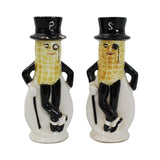 1950's Mr. Peanut Figural Ceramic Glazed Salt & Pepper Shakers