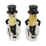 1950's Mr. Peanut Figural Ceramic Glazed Salt & Pepper Shakers