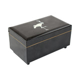 Vintage Stork Club Black Lacquer Music Box with Mirror & Storage Compartment