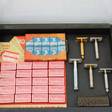 Vintage Gillette Razor & Razor Blade Counter Display Case With 6 Razors And Blade Refills