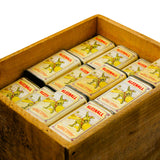 Original Early 1910's Crate Of Over 75 Kleenall Empty Cleaning Powder Tins With Knight Graphics