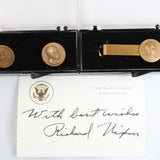 President Nixon White House Tie Clip and Cufflinks and Signed Presidential Gift Card (Given as White House Gifts)
