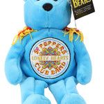 Blue teddy bear with Sgt. Pepper's Lonely Hearts Club Band design on a white background