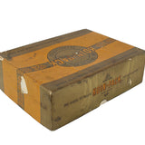 Vintage brown cardboard box with 'R. W. Fox' branding on a white background