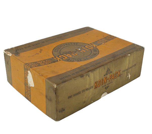 Vintage brown cardboard box with 'R. W. Fox' branding on a white background