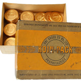 1950's Koin-Pack Prophylactic Box with 21 Unopened Koin-Pack's in Gold Coin Shells