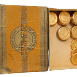 1950's Koin-Pack Prophylactic Box with 21 Unopened Koin-Pack's in Gold Coin Shells