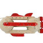 Toy rocket with red and beige design on a white background