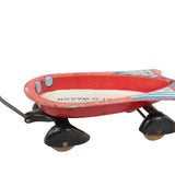 Red toy wagon with wheels on a white background