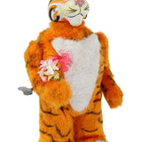 Plush tiger toy with a white chest on a light gray background