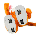 Plush tiger toy with electronic components on a white background