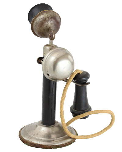 Vintage-style phone receiver on a white background