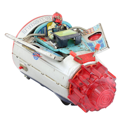 Toy vehicle with a character inside on a white background