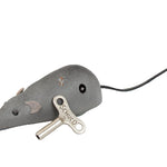 Gray electronic mouse with a key on a white background