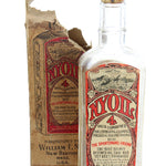 Vintage bottle with a torn label on a white background