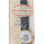 Vintage watch in packaging with brand logo on a white background