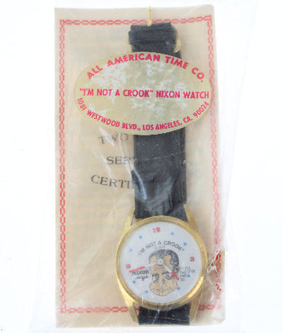Vintage watch in packaging with brand logo on a white background