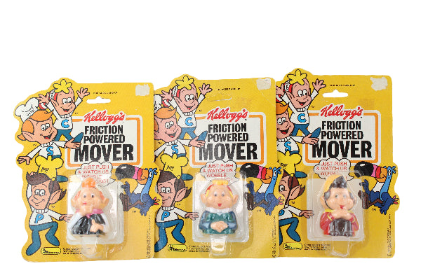 Vintage Kellogg's Friction Powered Mover toy set packaging with cartoon characters on a white background