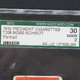 1910 Piedmont Cigarettes T206 Boss Schmidt Baseball Card (GSC Grades-Good)