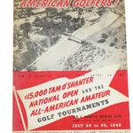 Vintage golf tournament program with red and beige design on a white background