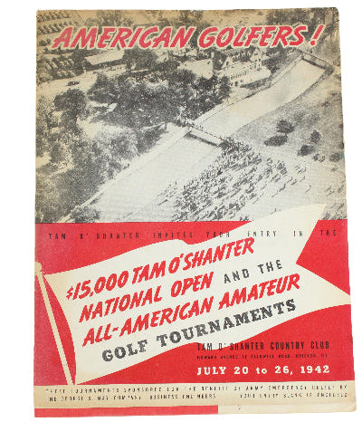 Vintage golf tournament program with red and beige design on a white background