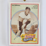Baseball trading card featuring Ted Williams with a clear protective case on a white background