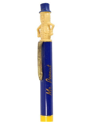 Pen with a yellow and blue design on a white background