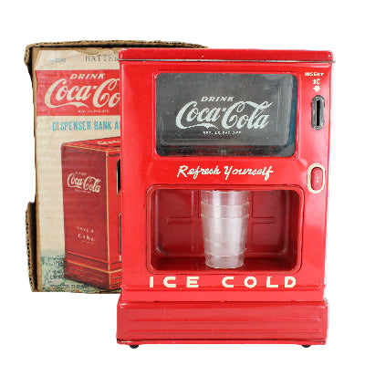 1950's Tin Linemar Battery Operated Coca-Cola Dispenser Bank with Box