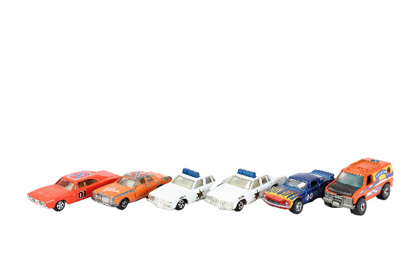 Collection of toy cars on a white background