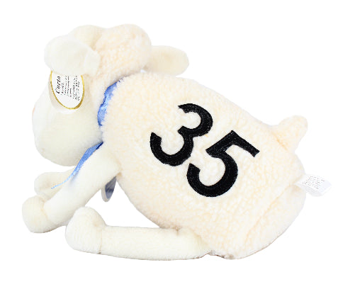White plush toy with number 35 on a white background